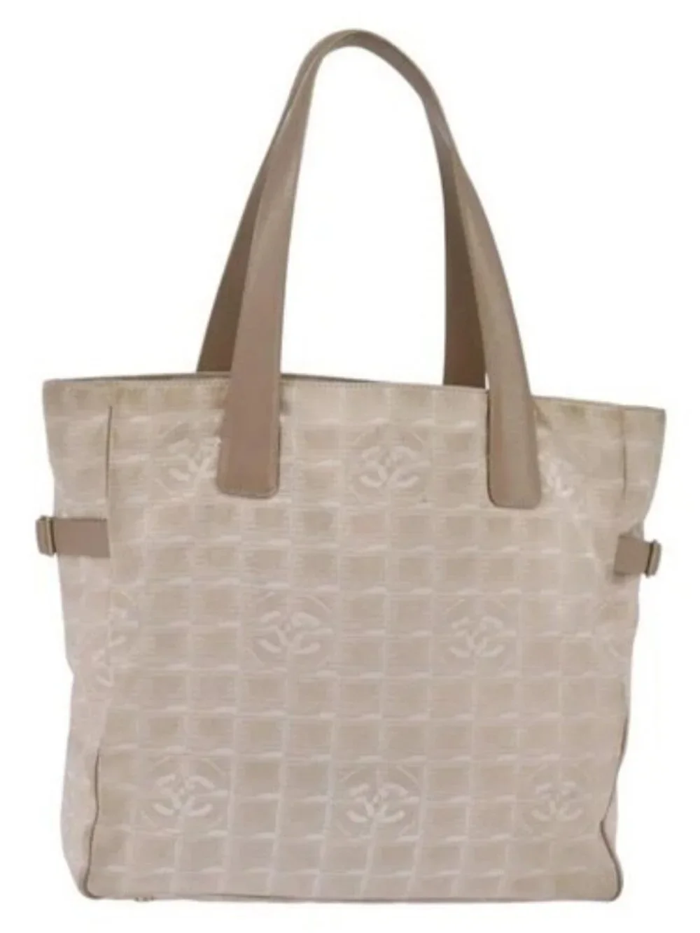 CHANEL New Travel line Tote Bag Beige Gold CC Auth 143978